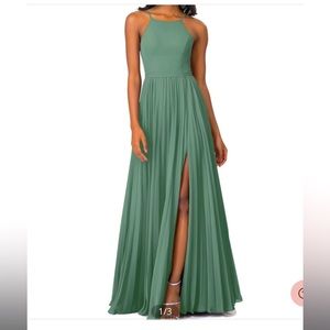 Azazie chiffon bridesmaid dress in eucalyptus.